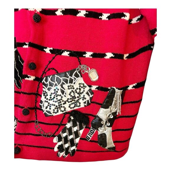 Janes Closet VTG Red Ramie Cardigan Shoes Handbags Gloves Zebra Print Sz M - Picture 3 of 7